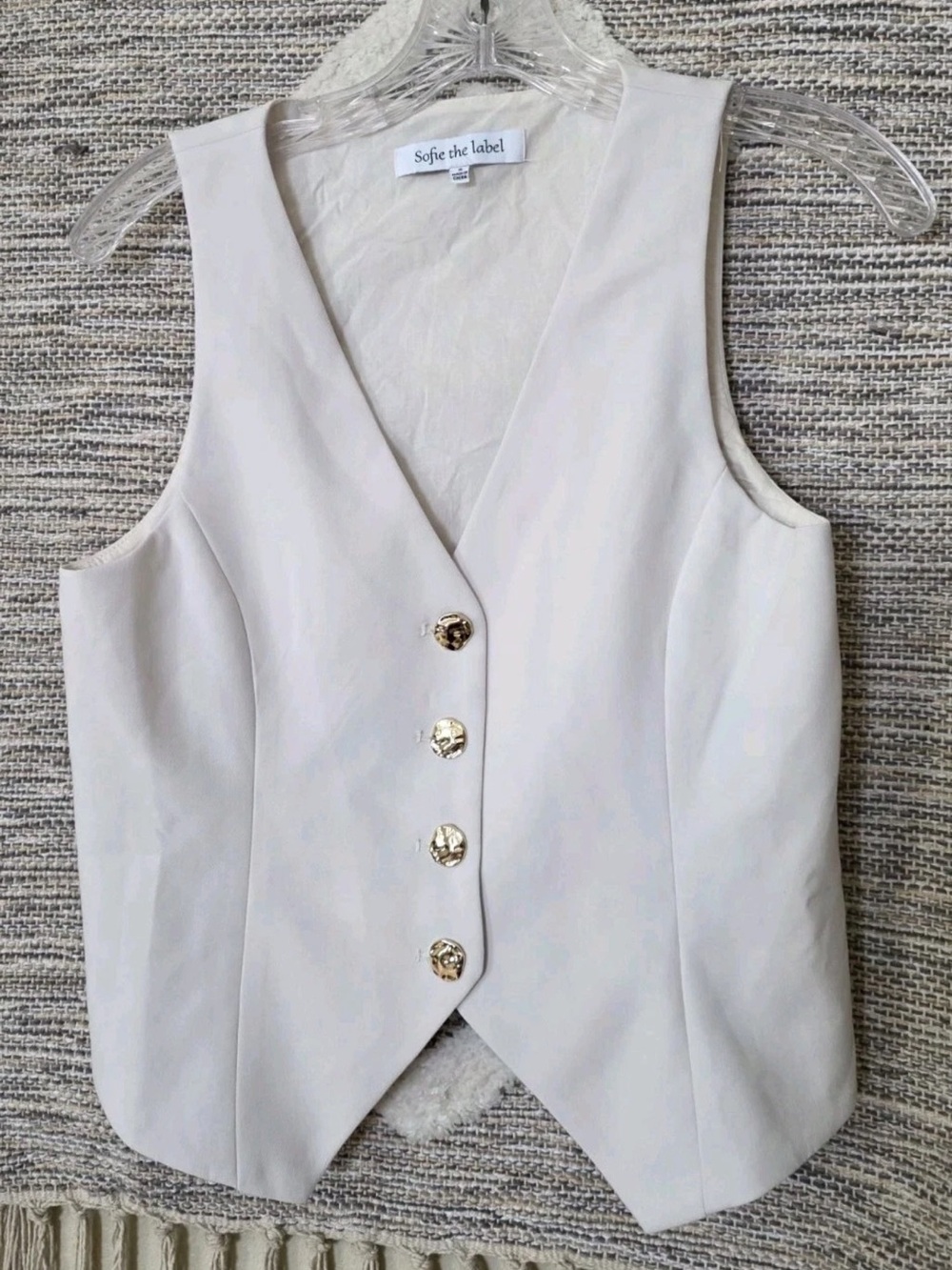 Sofie the Label Ivory Tailored Vest Top Gold Button Sleeveless Waistcoat Size S